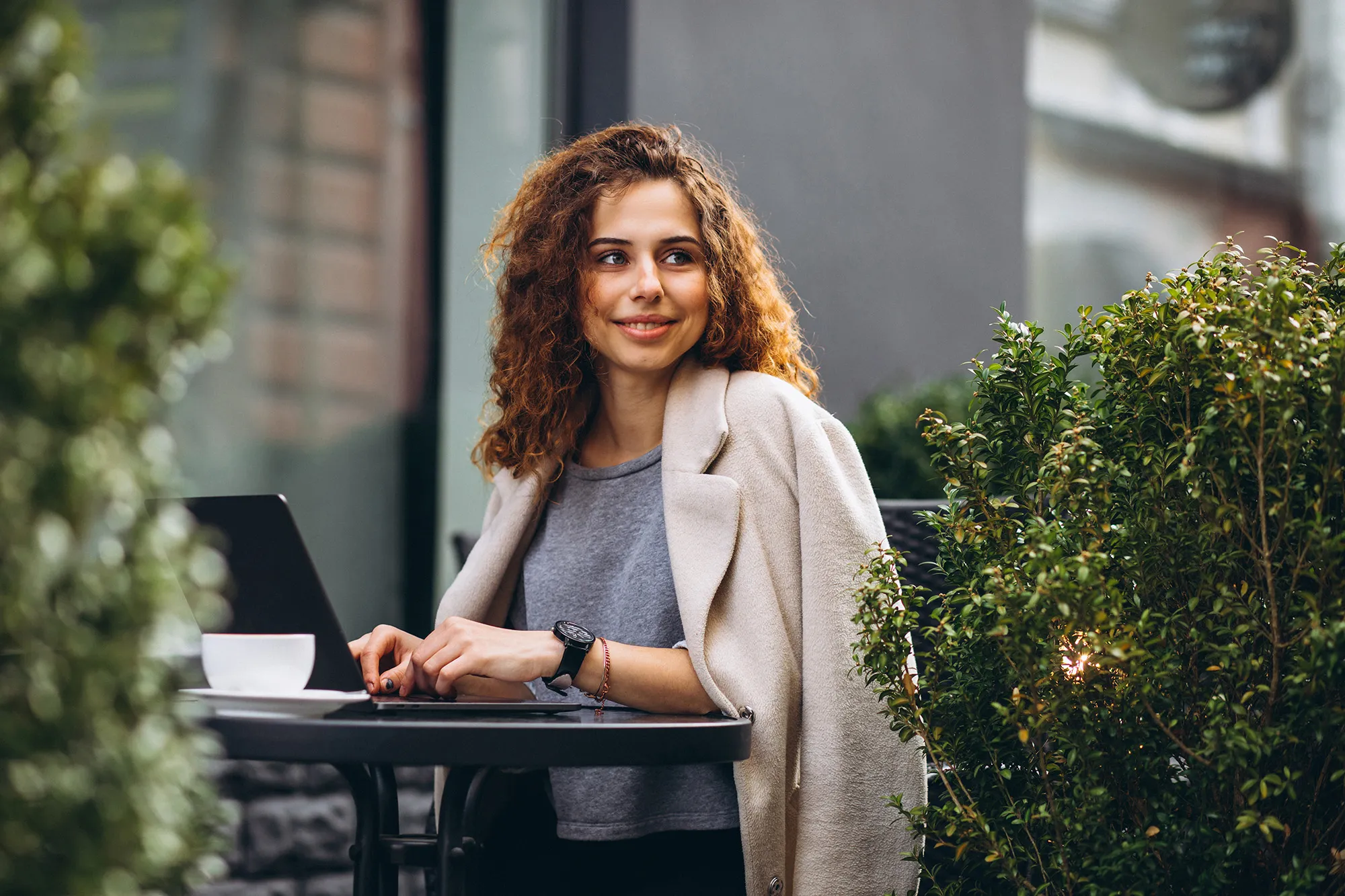 Woman working on a laptop